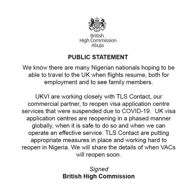 British High Commission Announcement
